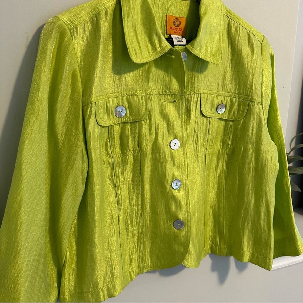 Ruby Rd Petite Lime Green Shell Cropped Jacket 12P - Picture 5 of 8